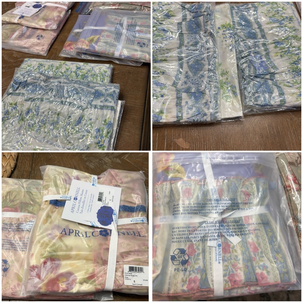 April Cornell NEW Two (2) Floral Blue and Green Ruffled Pillowcases - Picture 5 of 5